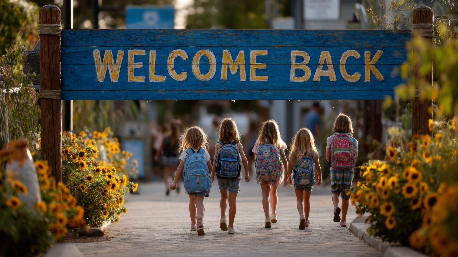Children with backpacks and luggage boarding a StarTrans school bus for Ontario summer camp